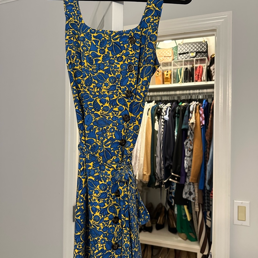 Ann Taylor Blue and Yellow Fit and Flare Mini Dress